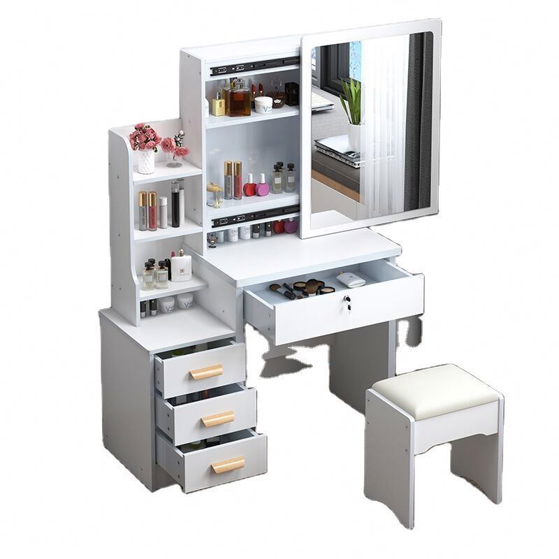 Hot Hidden Storage Cabinets Open Shelves Dresser With Removable Mirrors Dressing Table With Led Mirror Makeup Vanities