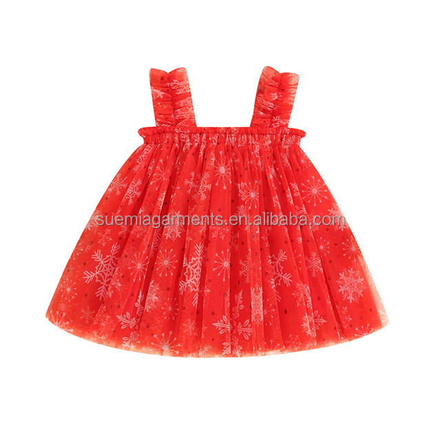 Toddler Baby Christmas Tulle Costume Summer Sleeveless Strap Santa Claus Girl Princess Dress