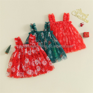 Toddler Baby Christmas Tulle Costume Summer Sleeveless Strap Santa Claus Girl Princess Dress