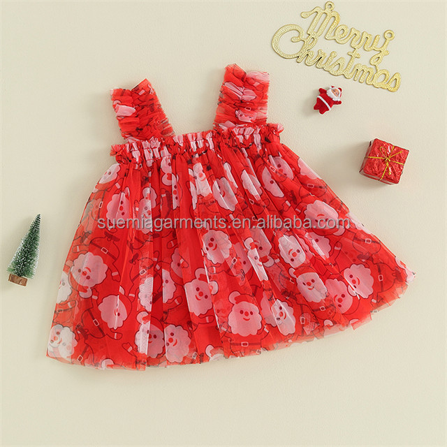 Toddler Baby Christmas Tulle Costume Summer Sleeveless Strap Santa Claus Girl Princess Dress