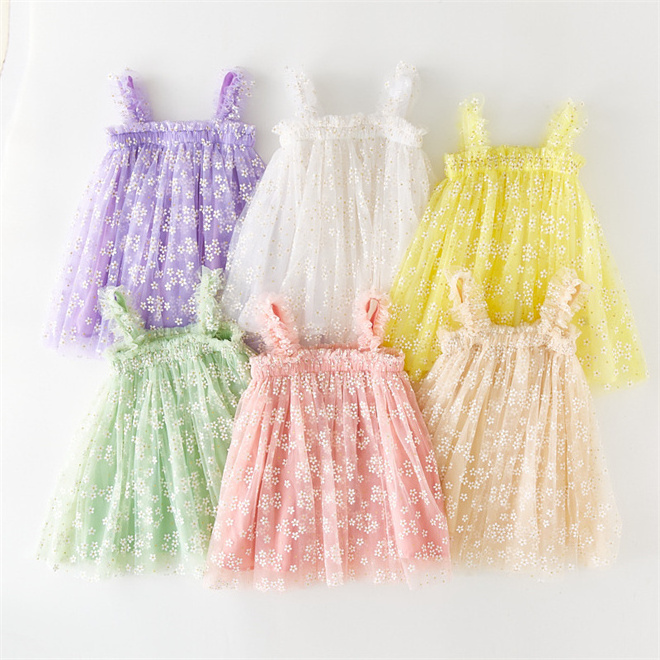 1Pcs Private Label RTS Summer Infant Toddler Children Clothes Tulle Floral Girls Kids Dress