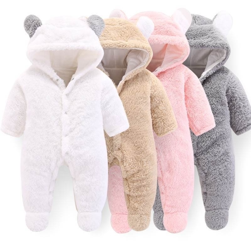 Winter Newborn Infant Toddler Boys Girls Cartoon Bear Snowsuit Baby Warm Fleece Hooded Romper Jumpsuit