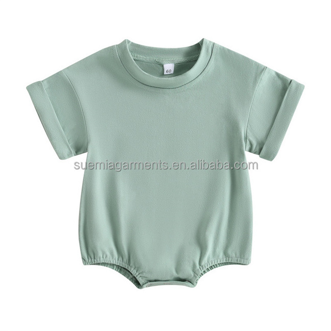 OEM Newborn Infant Toddler Boys Girls Clothes Blank Short Sleeve Oversized T-shirt Baby Organic Cotton Bubble Romper