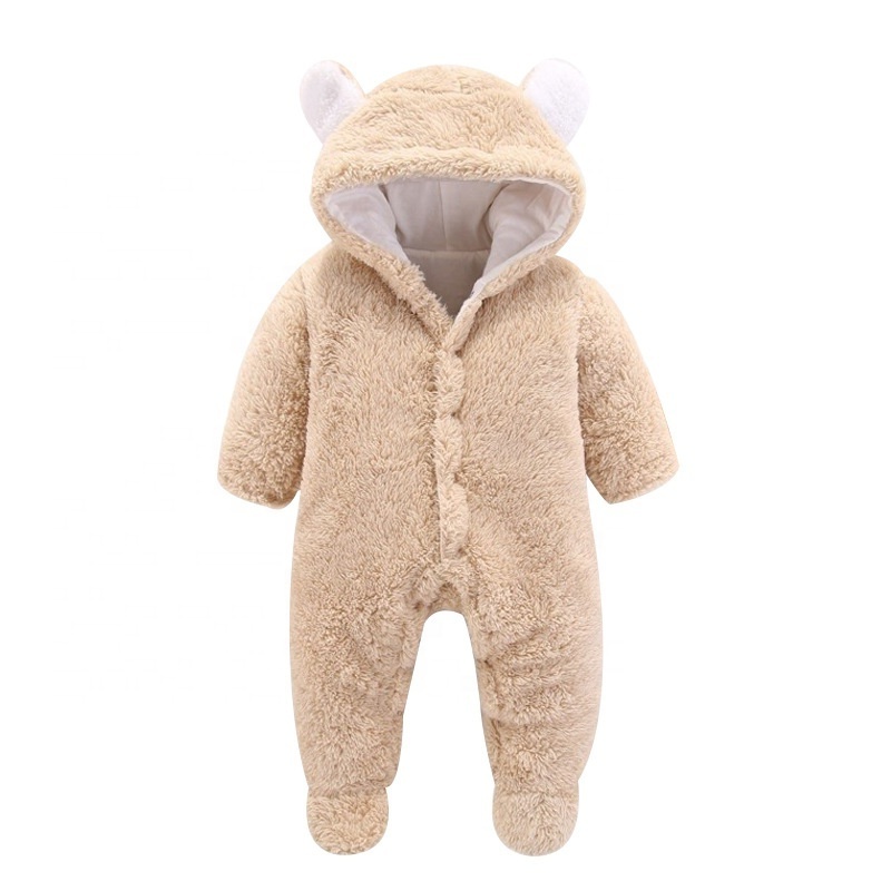 Winter Newborn Infant Toddler Boys Girls Cartoon Bear Snowsuit Baby Warm Fleece Hooded Romper Jumpsuit