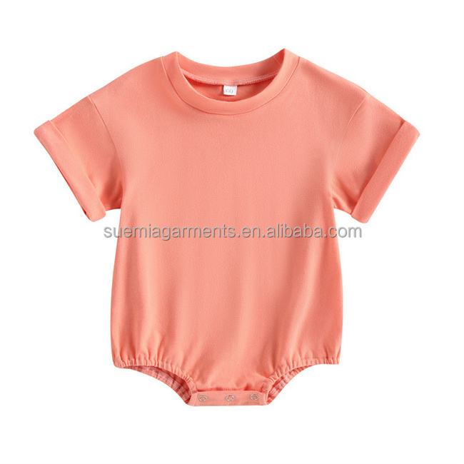 OEM Newborn Infant Toddler Boys Girls Clothes Blank Short Sleeve Oversized T-shirt Baby Organic Cotton Bubble Romper