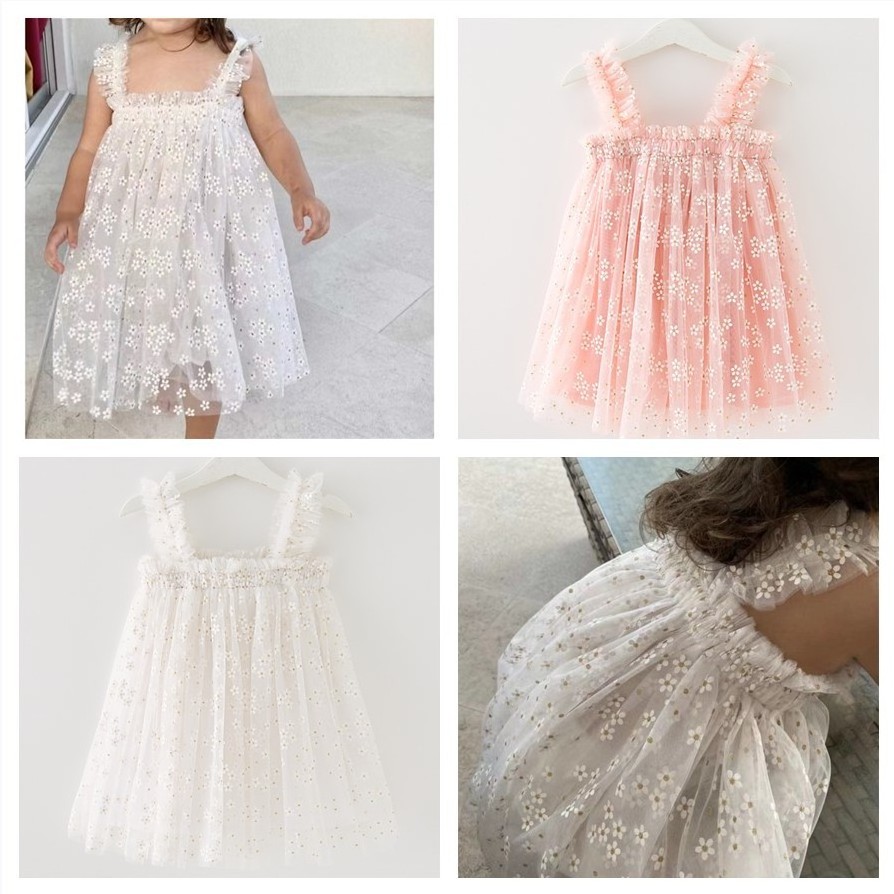 1Pcs Private Label RTS Summer Infant Toddler Children Clothes Tulle Floral Girls Kids Dress