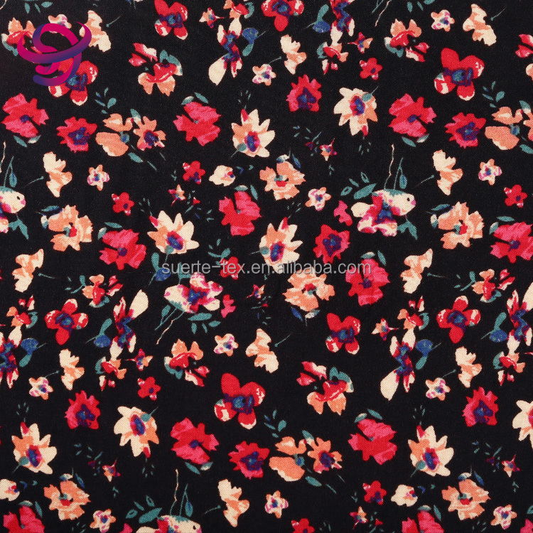 Shaoxing textile fashion floral pattern woven rayon printed viscose polyester fabric for dress