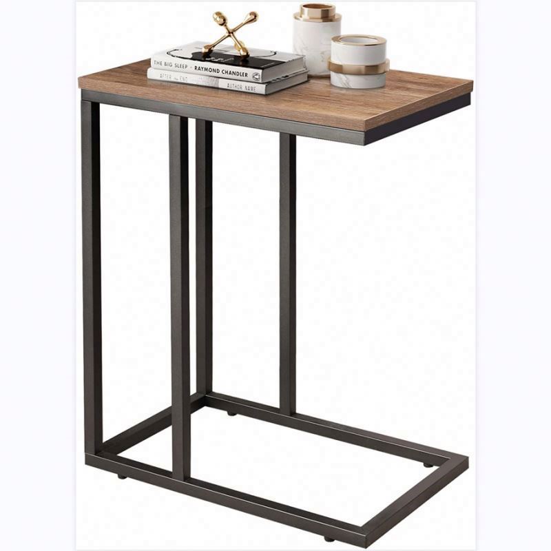 Modern  Living Room Sofa Square Narrow Cube Wood Metal C Shape End Table Side Table