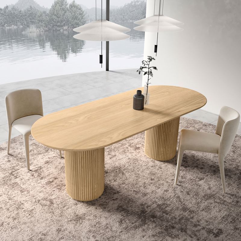 Nordic Apartments Simple Dining Room Furniture Oval Solid Wood Dining Table