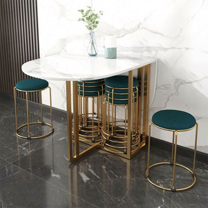 2023 Suessen Modern Simple Gold Table Legs Rock Plate Folding Home Telescopic Dining Table And Chair Furniture Set