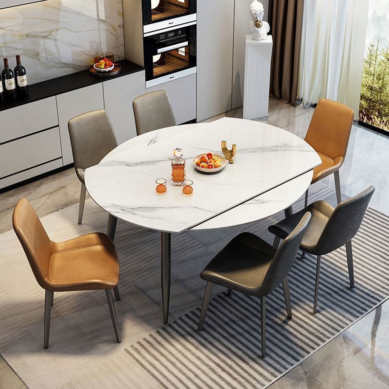 2023 Suessen Hot Modern Metal Rock Plate Retractable Reduced House Dining Table And Chair Combination