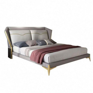 High-grade leather European style solid wood bed frame high rebound sponge bed