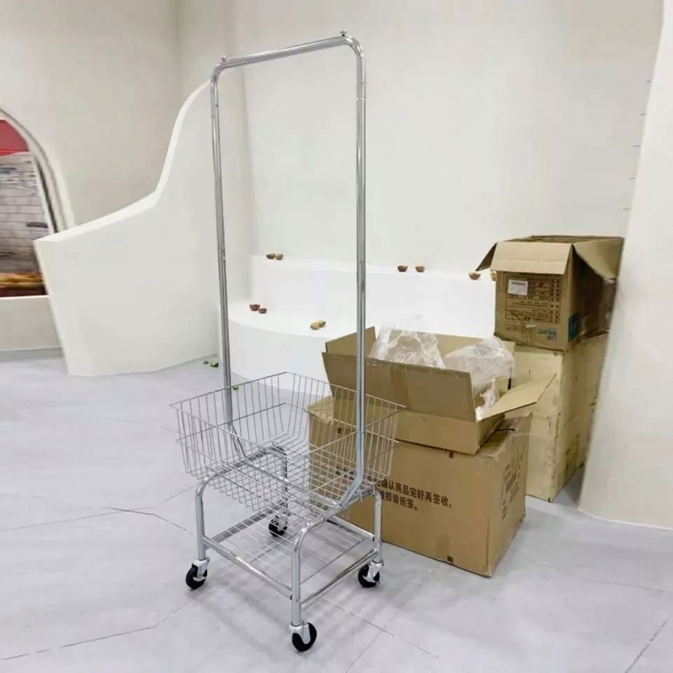 Movable Clothes Stand Rack Trolley With Top Rod And Lower Storage Shelf Coat Rack For Boxes Shoes Boots