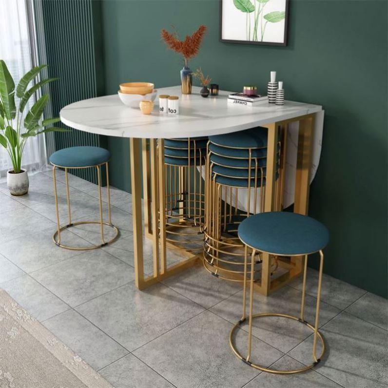 2023 Suessen Modern Simple Gold Table Legs Rock Plate Folding Home Telescopic Dining Table And Chair Furniture Set