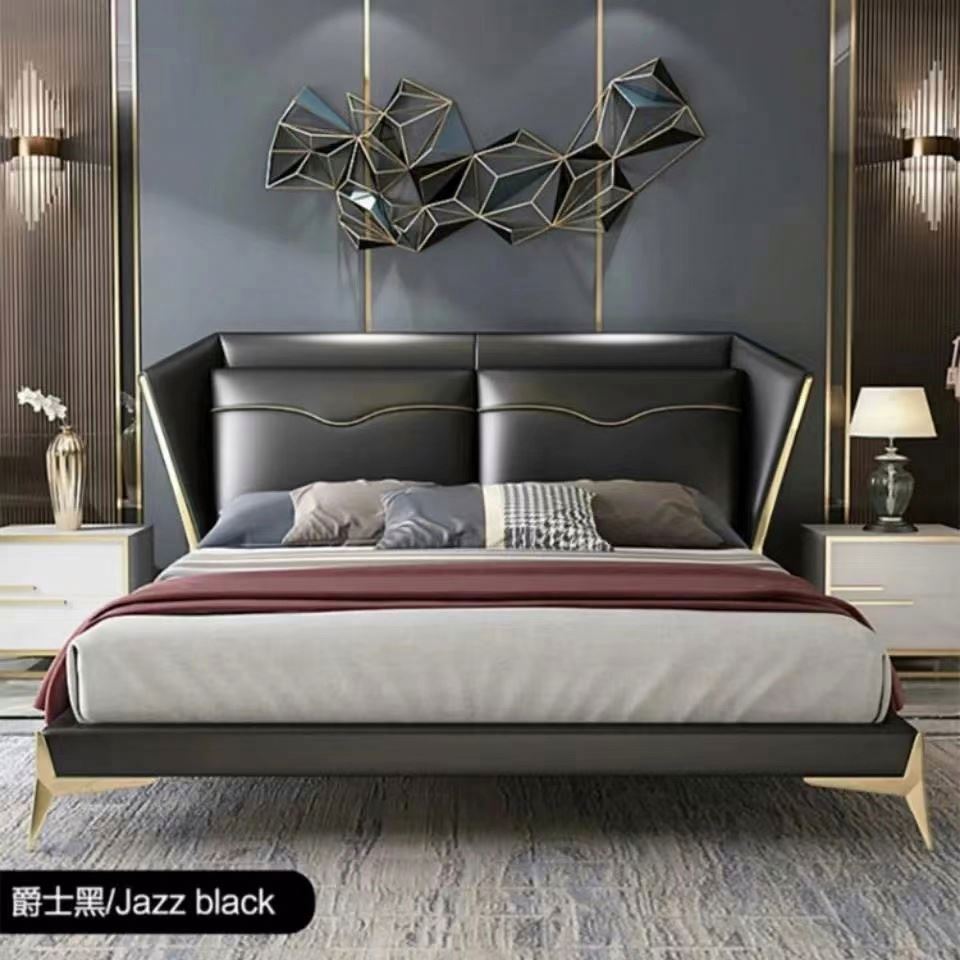 High-grade leather European style solid wood bed frame high rebound sponge bed