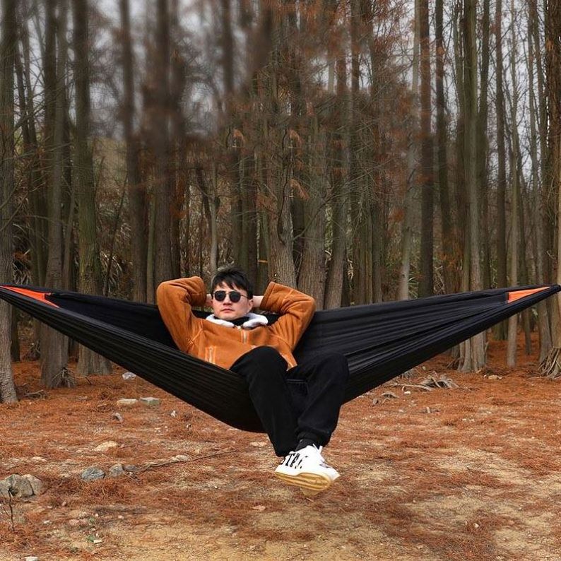 Outdoor Double Anti-Rollover Nylon Hammock Swing Outdoor Hammock Outdoor Portable Camping Parachute Cloth Hammock