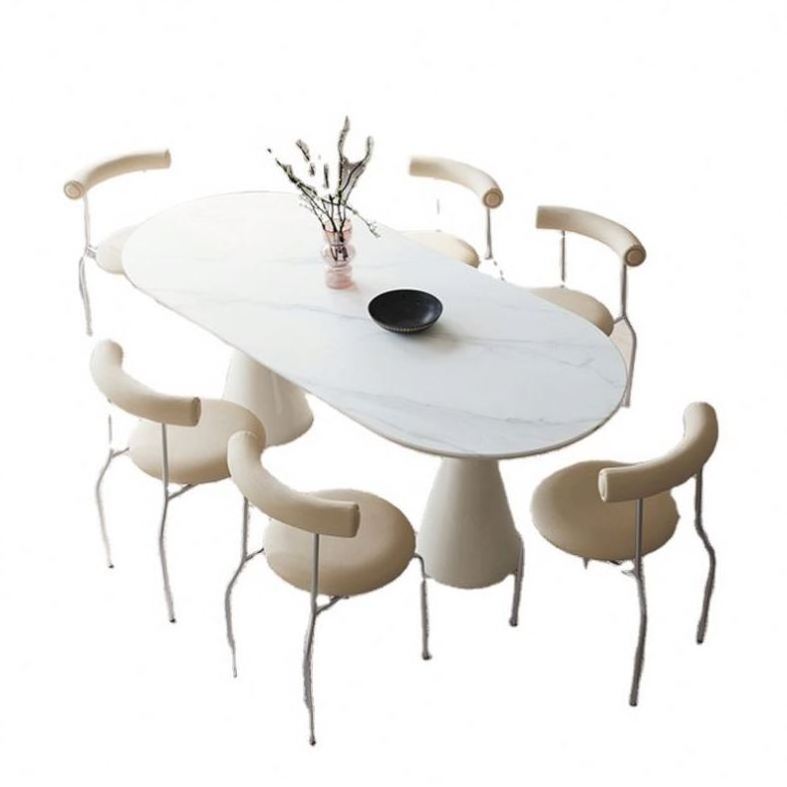 2023 Suessen  Modern Creative Oval Rock Top Two Steel Legs Dining Table Chair Set