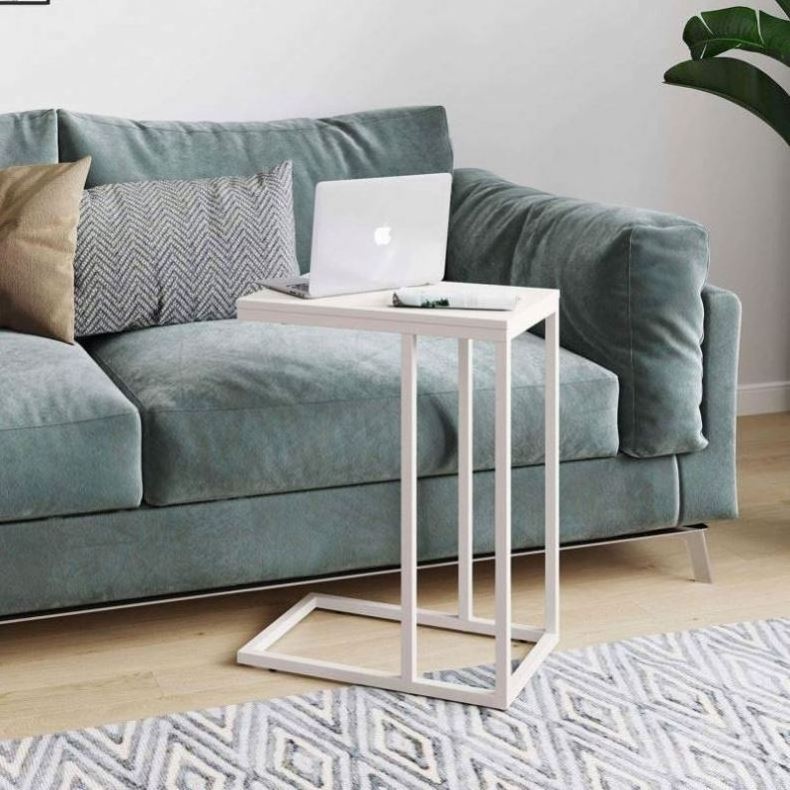 Modern  Living Room Sofa Square Narrow Cube Wood Metal C Shape End Table Side Table