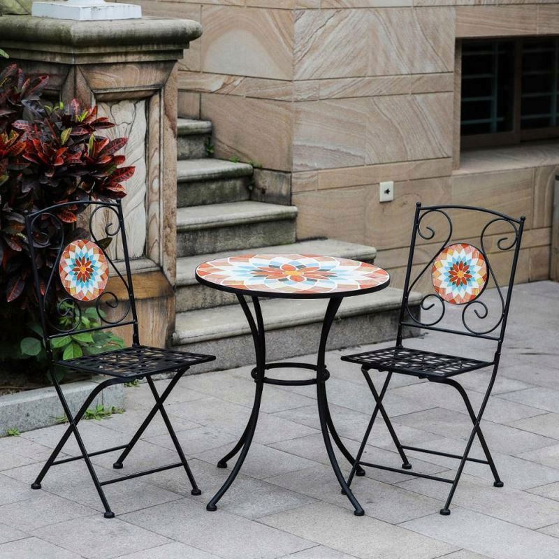 Factory Supply Outdoor Rond Mosaic Tile Bistro Furniture Set