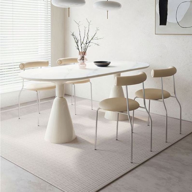 2023 Suessen  Modern Creative Oval Rock Top Two Steel Legs Dining Table Chair Set