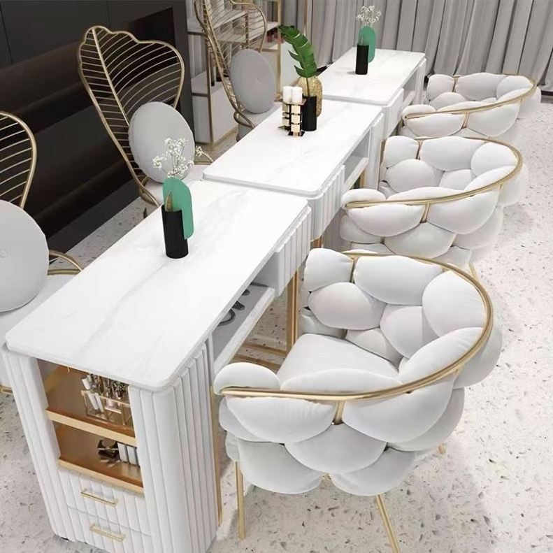 Nail Table Desk Double Single Modern Marble Effect Nail Tech Desk Table And Chair Set