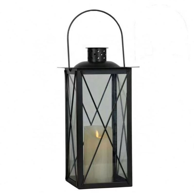 Wedding Decorating LED Battery Black Metal Candle Holder Outdoor Hanging Moroccan Lantern With Flameless Candle