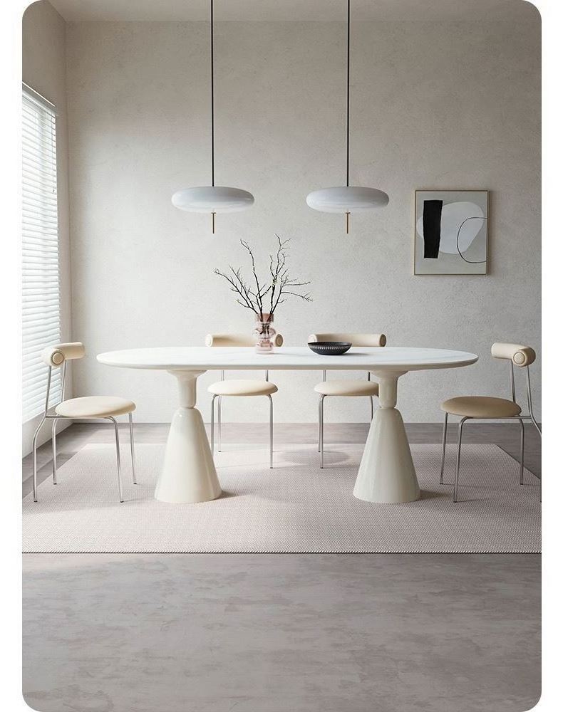 2023 Suessen  Modern Creative Oval Rock Top Two Steel Legs Dining Table Chair Set