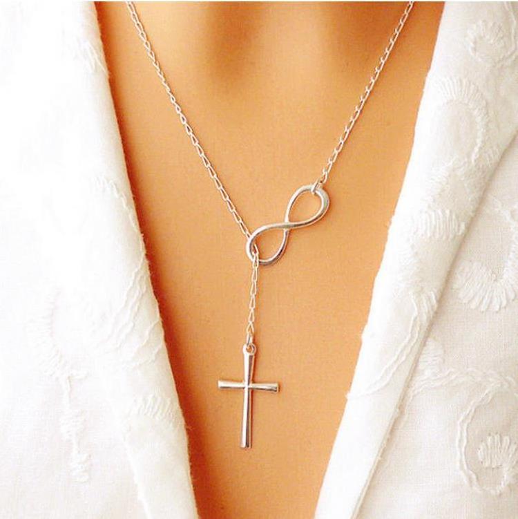 Fashion Simple Adjustable Women Pendant Stainless Steel Cross Infinity Necklace