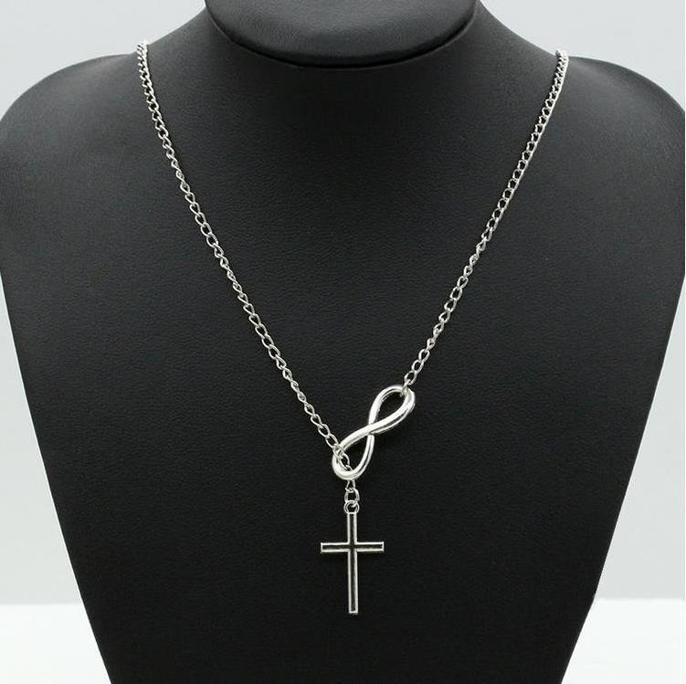 Fashion Simple Adjustable Women Pendant Stainless Steel Cross Infinity Necklace