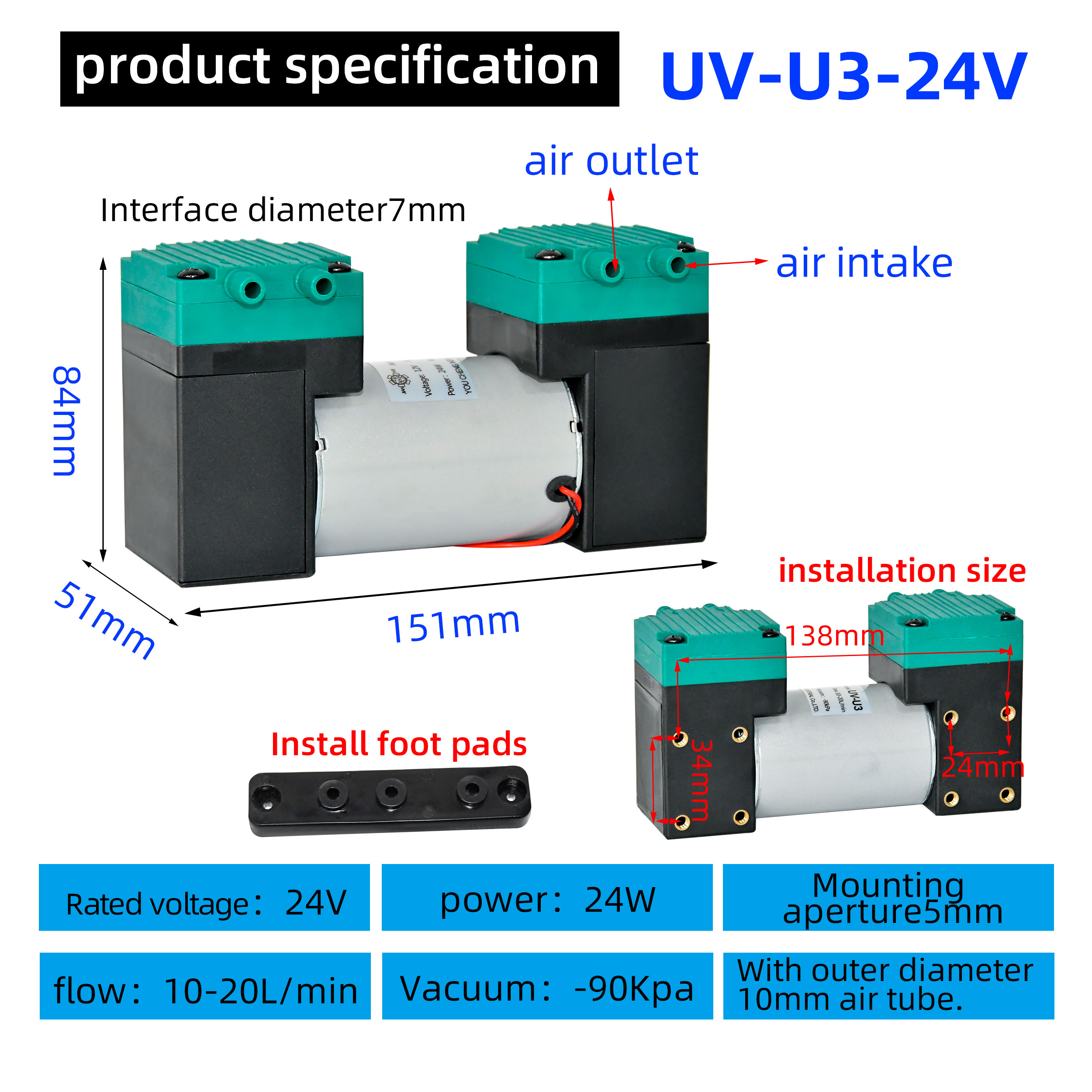 Factory Customization Small Air DC 12V/24V/220V 20L/min Double Head Negative Pressure Diaphragm Vacuum Pump For Food Packing