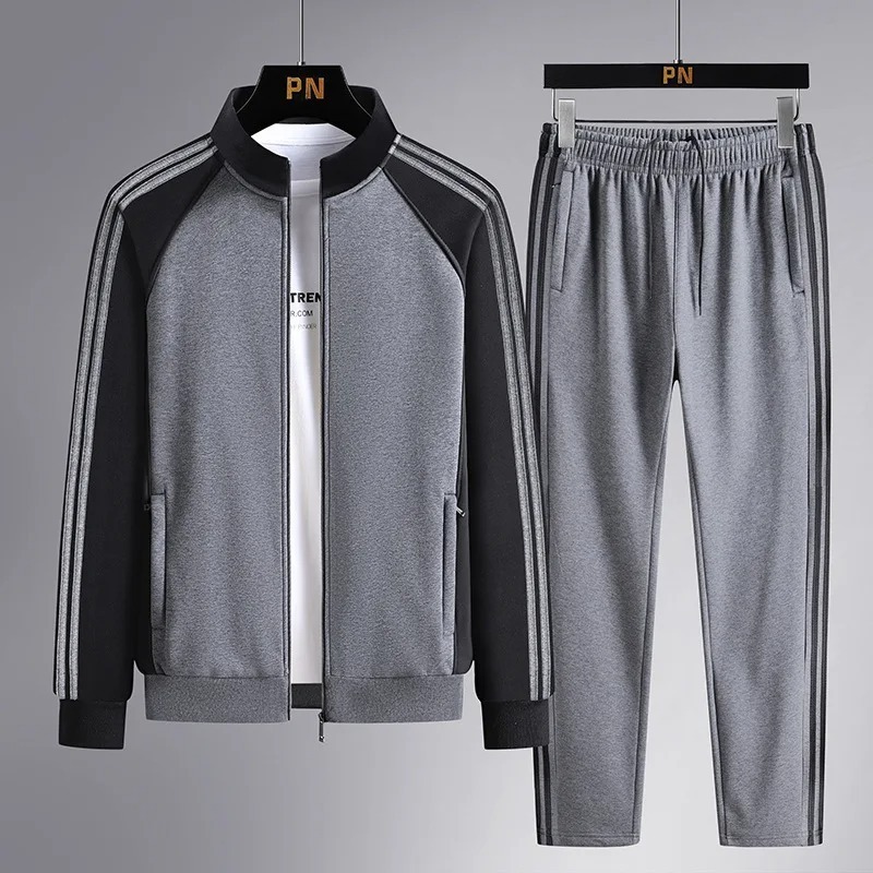 Casual Sweat Suit Sports Running Sets Fashion Jacket + Pants Sportswear Long Sleeve Tracksuit Plus Size Clothes for Men