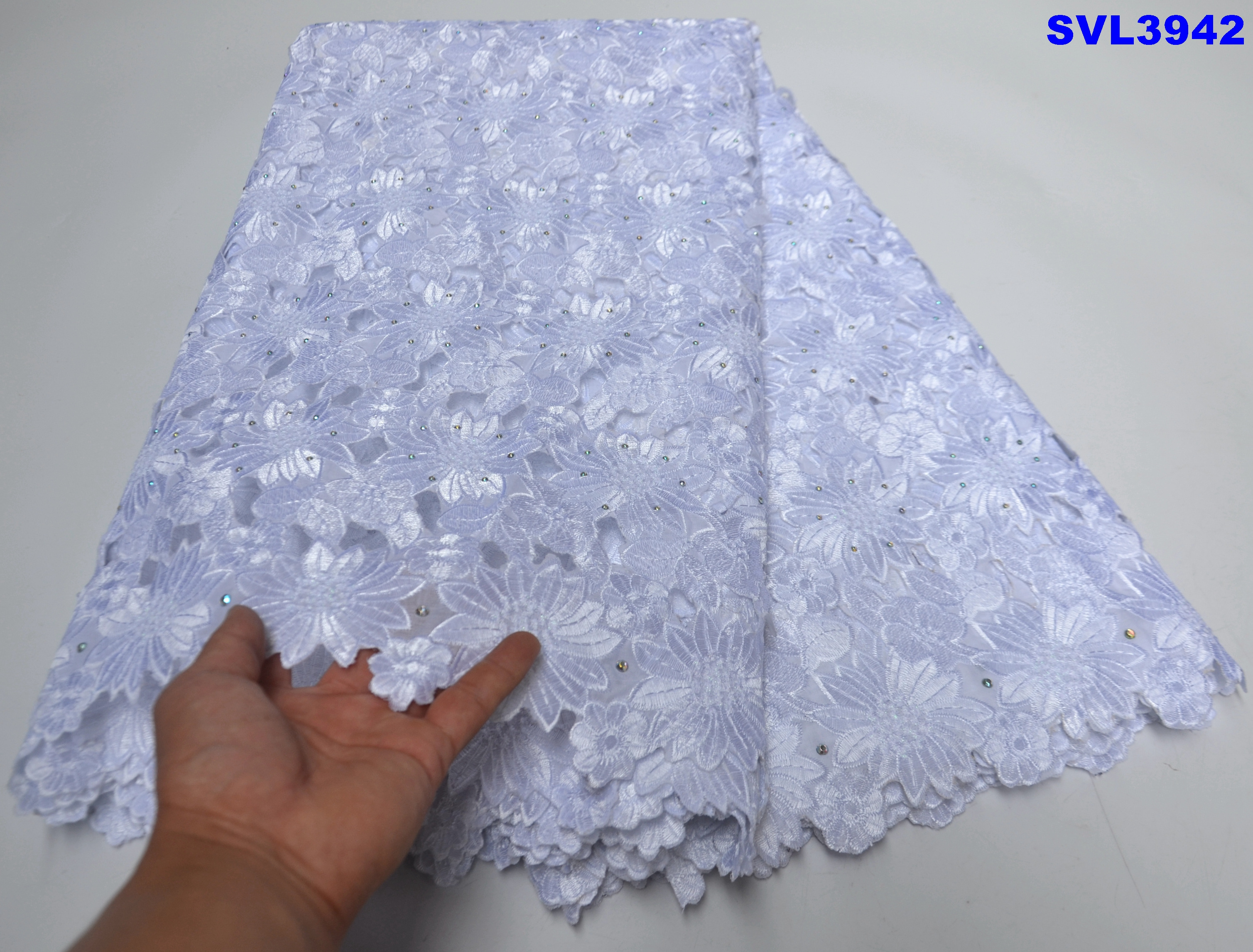 100% cotton swiss voile lace fabric Nigeria green big heavy lace swiss voile lace for Wedding Dress