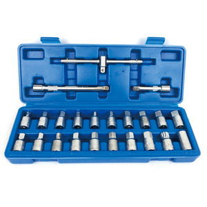 SUGETOOLS Heavy Duty 23pcs 3/8 inch CRV Oil Drain Sump Plug Pipe Key Socket Set