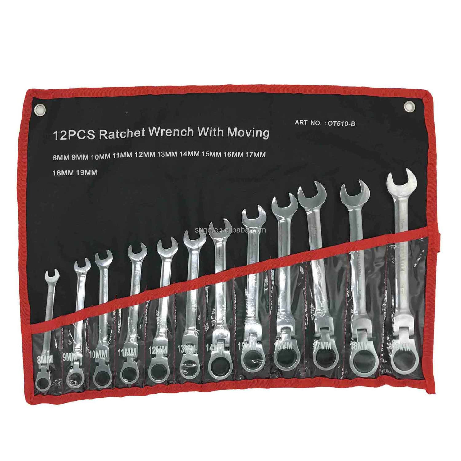 CRV steel Ring Ratchet Spanner Tool Kit Car Wrench Set With Oxford Rolling Bag