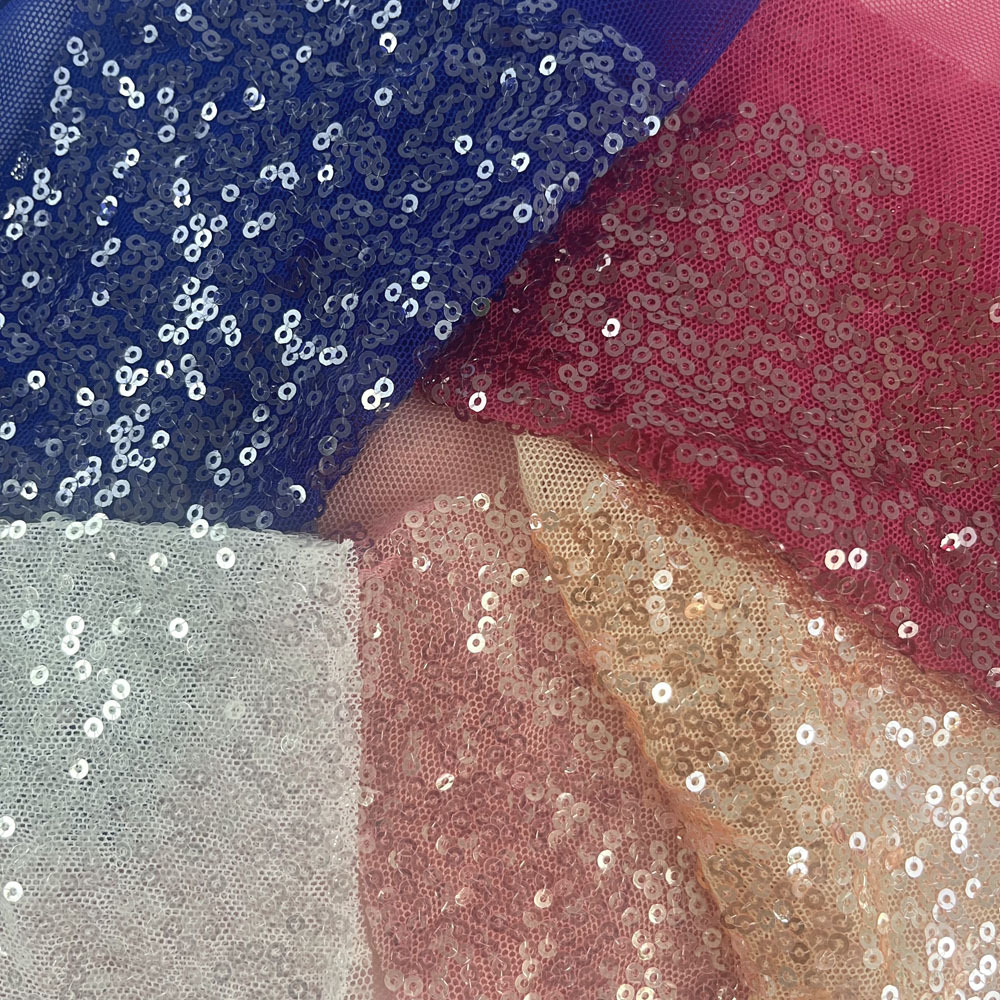 New high quality luxury 3mm crystal embroidery mesh fabric stretch sequin fabric for fashion dress