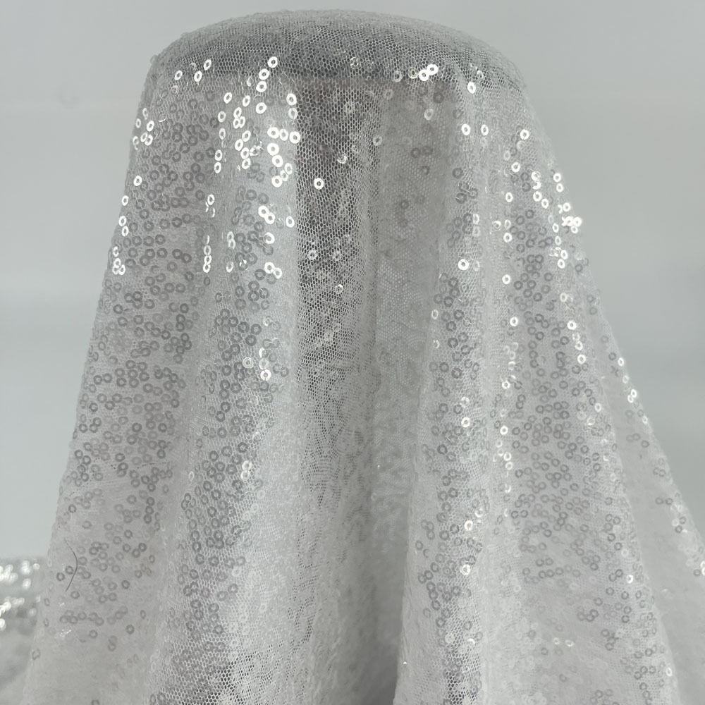 New high quality luxury 3mm crystal embroidery mesh fabric stretch sequin fabric for fashion dress