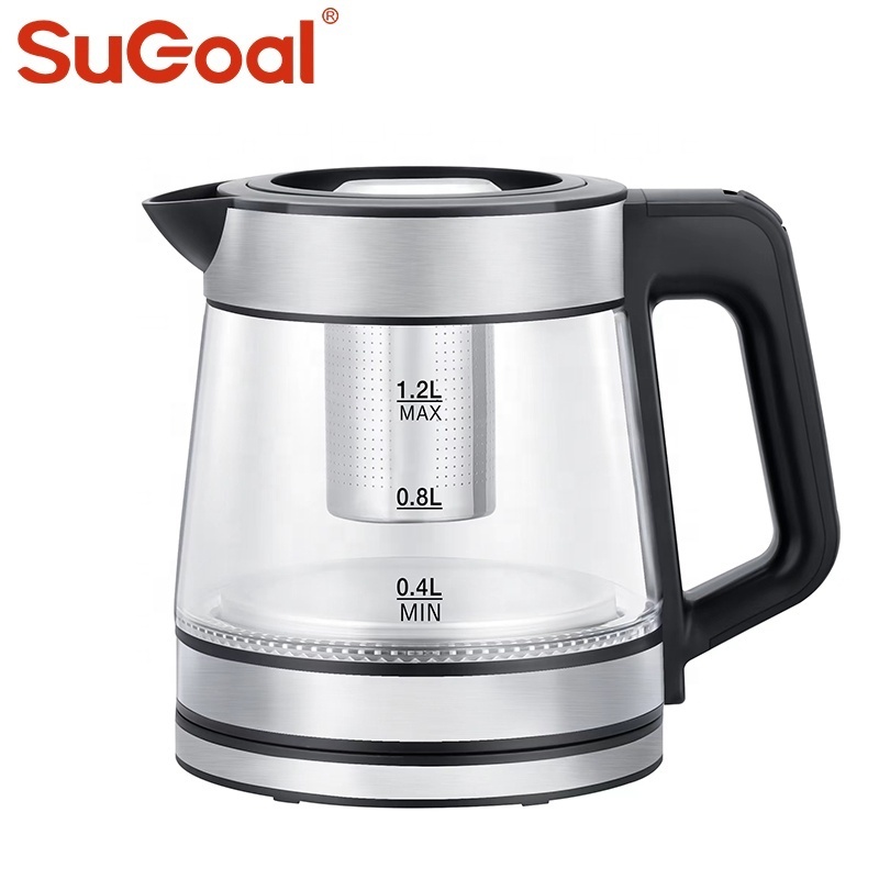 Best Selling 1.2L/1.5L  360 Degree Cordless Glass Electric Kettle with Tea Basket boil water