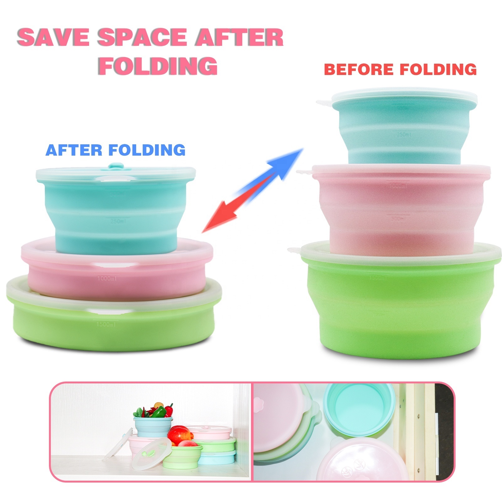 Custom Reusable Collapsible Silicone Food Storage Container for Baby Lunch Box Neutral Colour