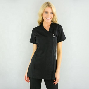 Lady Healthcare Scrub Uniforms  Asymmetrical Zip Up Tunic Tops Blouse Medical Uniform Spandex Fabric 4-way Stretch