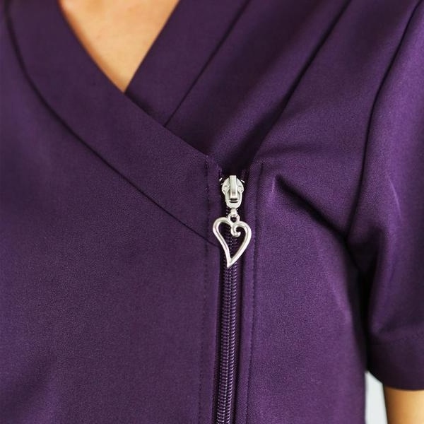 Lady Healthcare Scrub Uniforms  Asymmetrical Zip Up Tunic Tops Blouse Medical Uniform Spandex Fabric 4-way Stretch