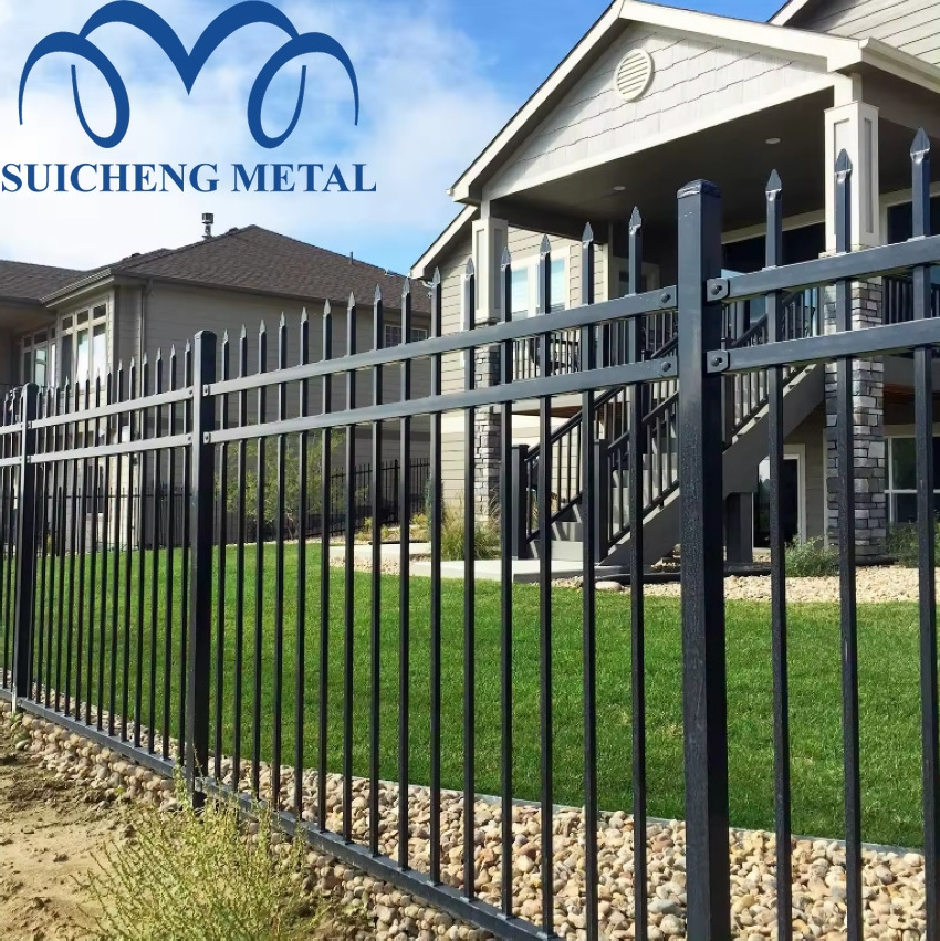 Factory direction supply Decorative Steel Picket Fenc with Solid Picket & Rings Ornamental Wrought Iron Fencing Trellis & Gates