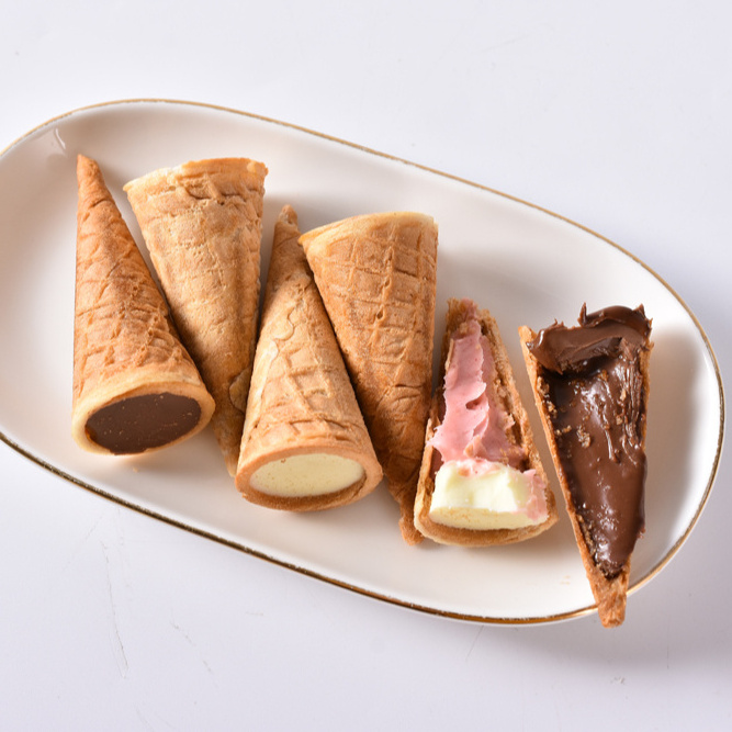 Bulk ice cream cone shape full chocolate filling chocolate biscuit wafers