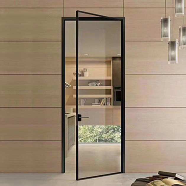 Hot sell interior toilet bathroom single glass aluminium frame swing door design