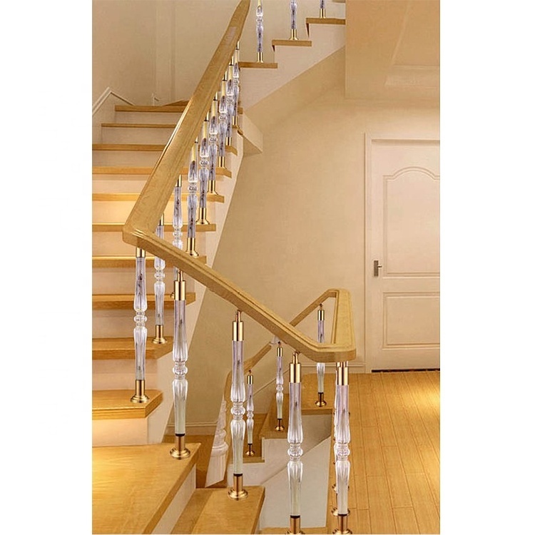 Modern Style Crystal Acrylic Balustrades Stair Handrail Railings Glass Pillars for Indoor Hotel Use Straight Baluster Handrail