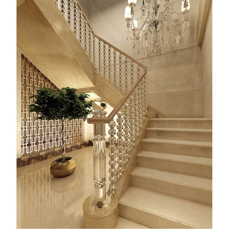 Modern Style Crystal Acrylic Balustrades Stair Handrail Railings Glass Pillars for Indoor Hotel Use Straight Baluster Handrail