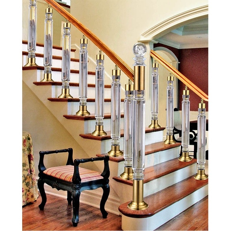 Modern Style Crystal Acrylic Balustrades Stair Handrail Railings Glass Pillars for Indoor Hotel Use Straight Baluster Handrail