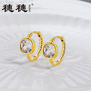 Big gemstone stone earring white zircon gold plated bezel set earrings square zircon earrings women jewelry