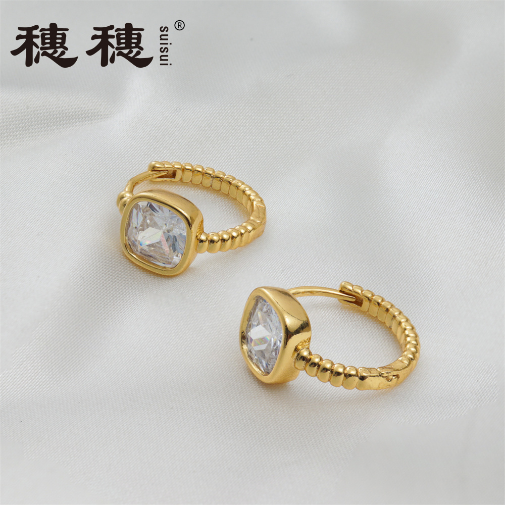 Big gemstone stone earring white zircon gold plated bezel set earrings square zircon earrings women jewelry