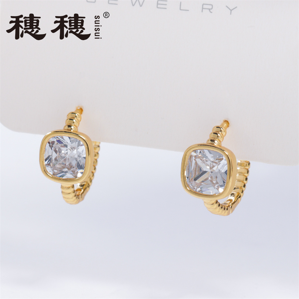 Big gemstone stone earring white zircon gold plated bezel set earrings square zircon earrings women jewelry