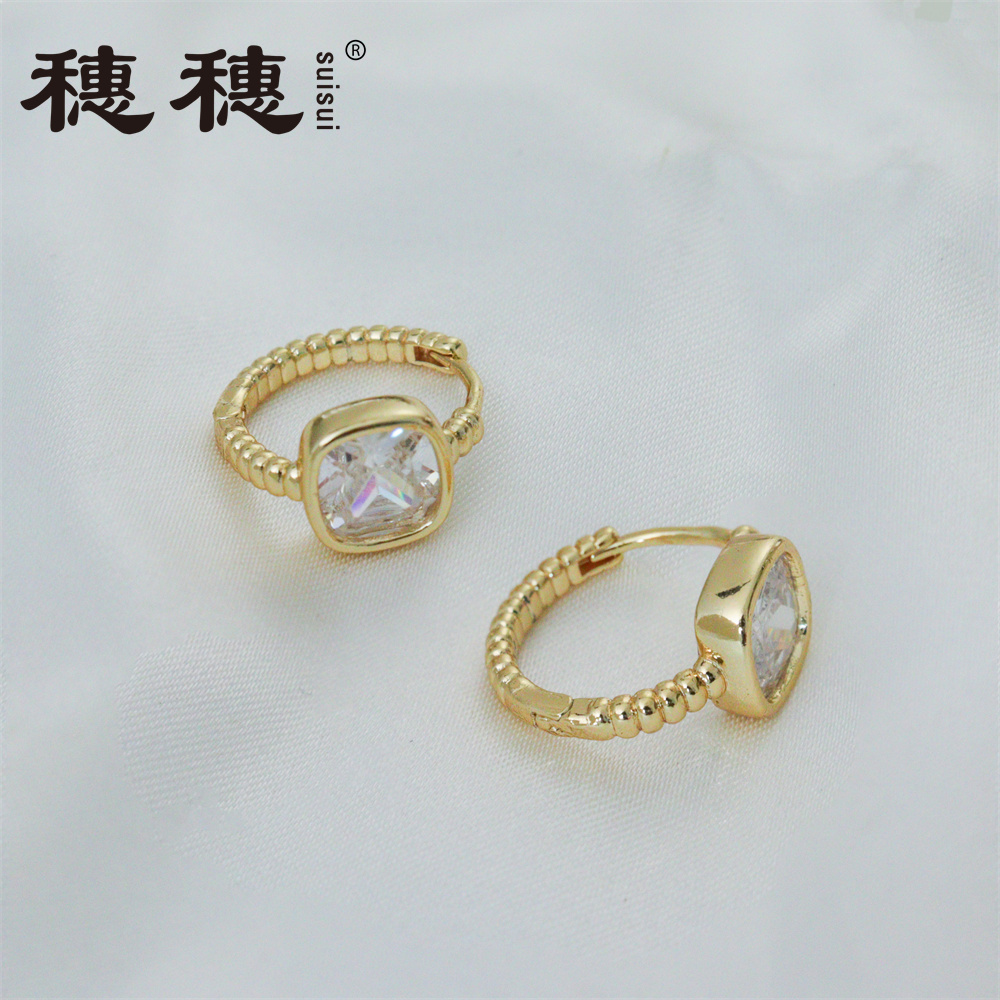 Big gemstone stone earring white zircon gold plated bezel set earrings square zircon earrings women jewelry